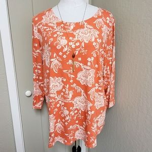 🍂Cupio 3/4 Sleeve Coral Floral Top Size XL